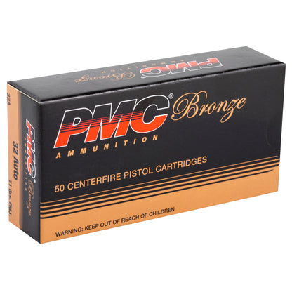 PMC Ammunition Bronze 32 ACP 71 Grain Full Metal Jacket Ammo - Pack of 50 Rounds