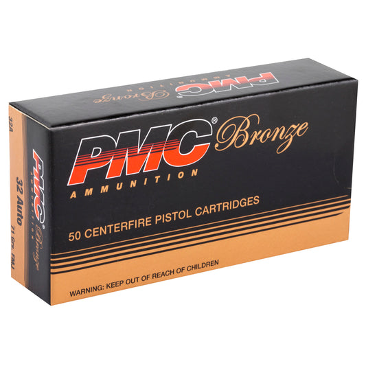 PMC Ammunition Bronze 32 ACP 71 Grain Full Metal Jacket Ammo - Pack of 50 Rounds