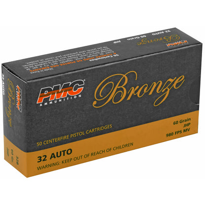 PMC Ammunition Bronze 32 ACP 60-Grain Hollow Point Ammunition - 50 Rounds per Box