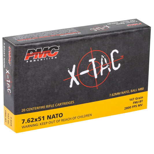 PMC Ammunition PMC XTAC 7.62 NATO 147-Grain Full Metal Jacket Ammo (20 Rounds / Box, 500 Rounds / Case)