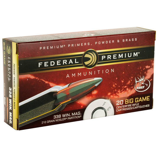 Federal Premium Nosler Partition 338 Winchester 210 Grain Rifle Ammunition - Reliable Deep Penetration and Mushrooming Expansion
