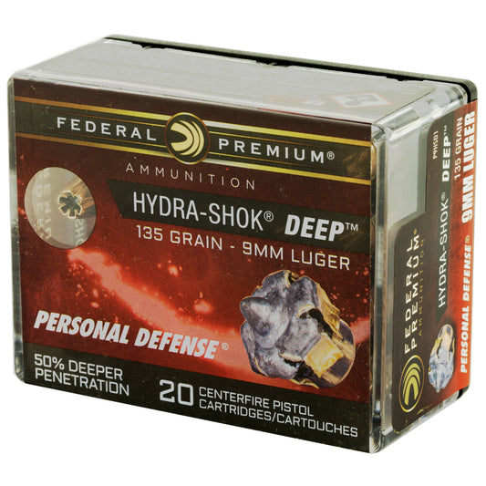 Federal Hydra-Shok Deep 9mm 135-Grain Hollow Point Ammunition (20 Rounds)