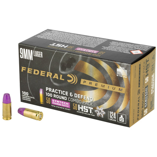 Federal Premium Defense and Practice 9mm Hollow Point Ammunition * 124 Grain * 100 Rounds Box