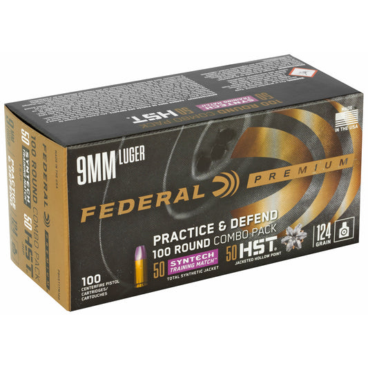 Federal Premium Defense and Practice 9mm Hollow Point Ammunition * 124 Grain * 100 Rounds Box