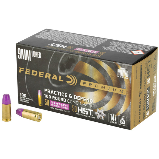 Federal Premium Defense and Practice Pack 9mm Hollow Point Ammunition, 147 Grain * 100 Rounds
