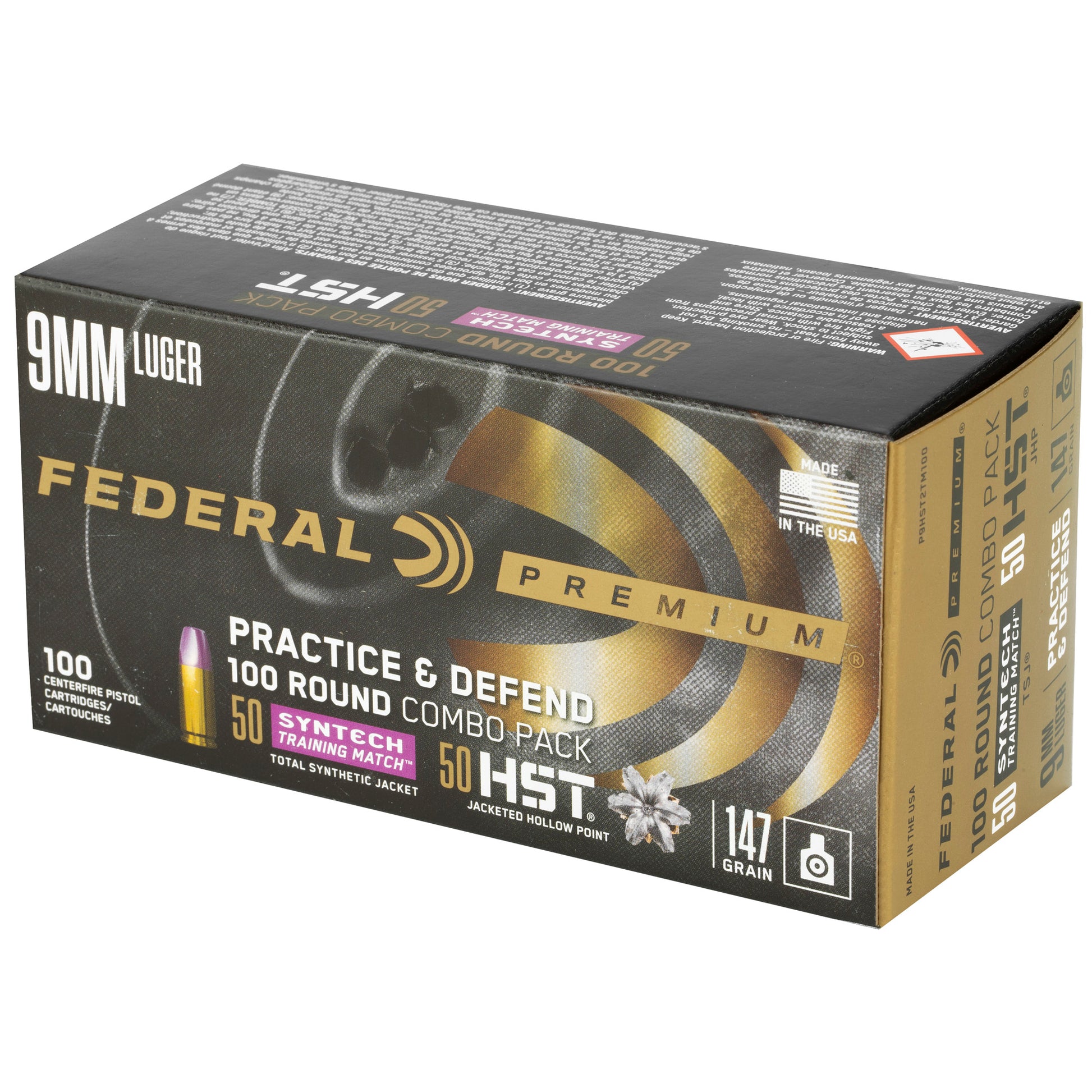 Federal Premium Defense and Practice Pack 9mm Hollow Point Ammunition, 147 Grain * 100 Rounds
