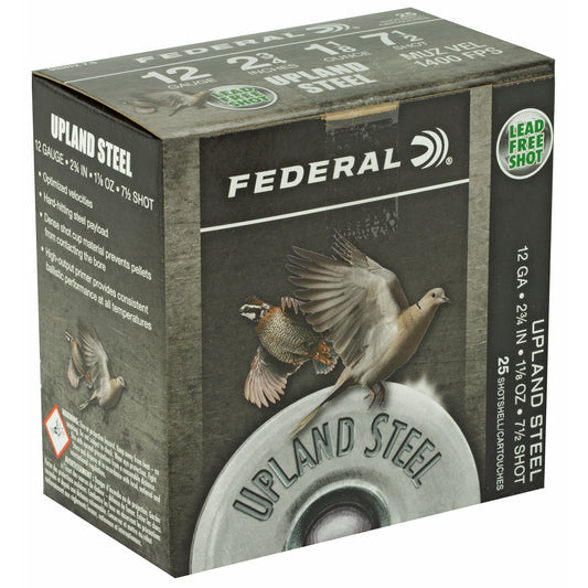 Federal Upland Steel 12 Gauge Shotshells * 1 1/8 oz, #7.5 Steel Shot, 25 Rounds per Box