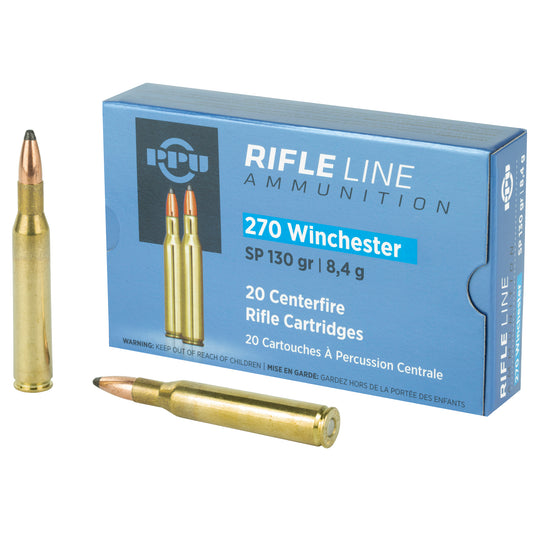 Prvi Partizan PPU 270 Winchester Soft Point Rifle Ammunition - 130 Grain, 20 Rounds Per Box