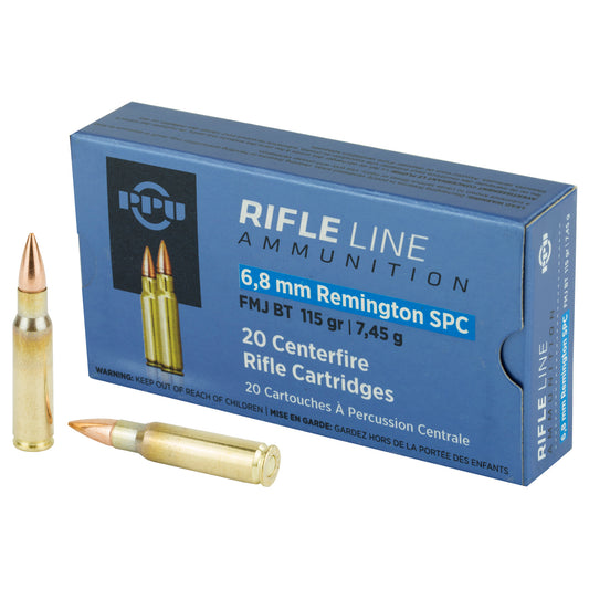 Prvi Partizan PPU 6.8 SPC Full Metal Jacket Boat Tail Rifle Ammunition * 115 Grain, Box of 20 Rounds