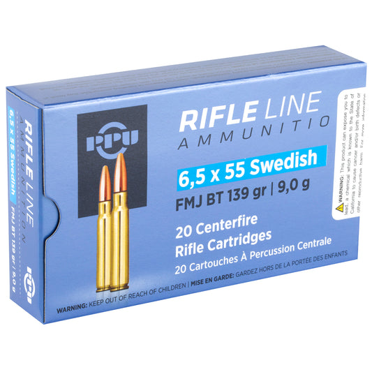 Prvi Partizan PPU 6.5x55 Swedish Full Metal Jacket Rifle Ammunition - 139 Grain, 20 Rounds per Box
