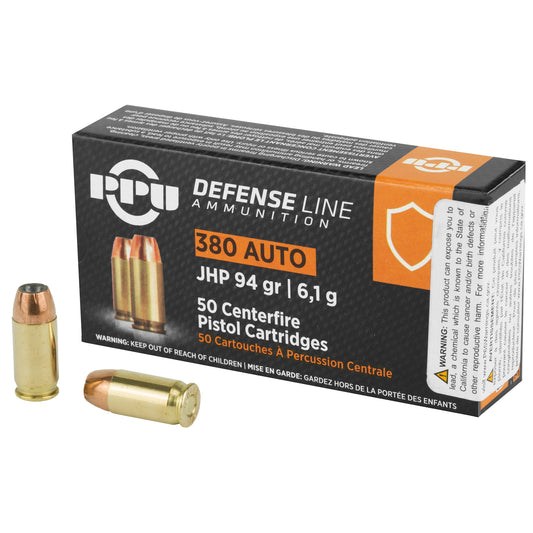 Prvi Partizan PPU 380 ACP Handgun Defense Hollow Point Ammunition - 94 Grain, 50 Rounds per Box