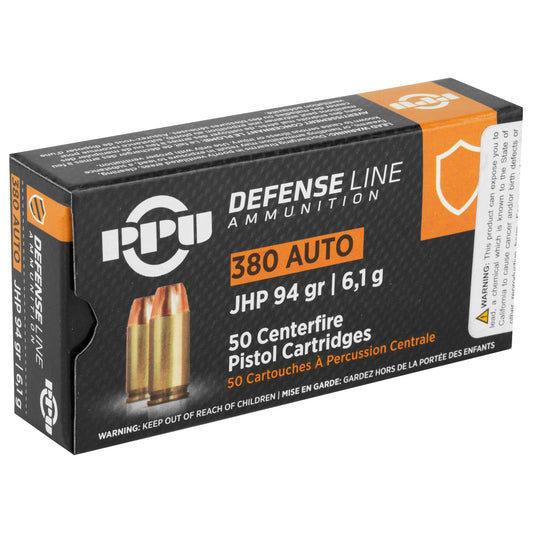 Prvi Partizan PPU 380 ACP Handgun Defense Hollow Point Ammunition - 94 Grain, 50 Rounds per Box