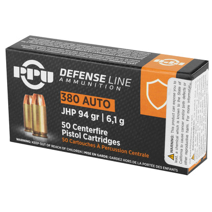 Prvi Partizan PPU 380 ACP Handgun Defense Hollow Point Ammunition - 94 Grain, 50 Rounds per Box