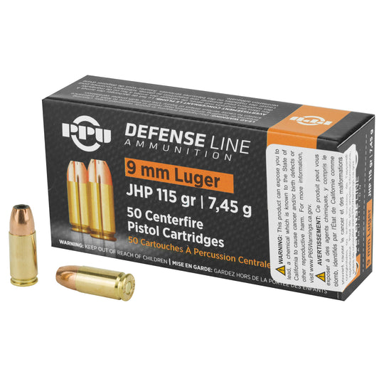 Prvi Partizan PPU 9mm Handgun Defense Hollow Point Ammunition, 115 Grain, 50 Rounds per Box