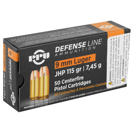 Prvi Partizan PPU 9mm Handgun Defense Hollow Point Ammunition, 115 Grain, 50 Rounds per Box