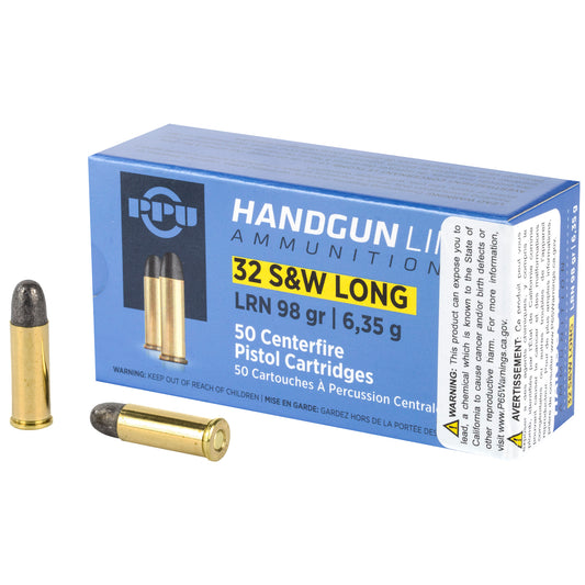 Prvi Partizan PPU 32 S&W Long Lead Round Nose Pistol Ammunition - 98 Grain, 50 Rounds per Box