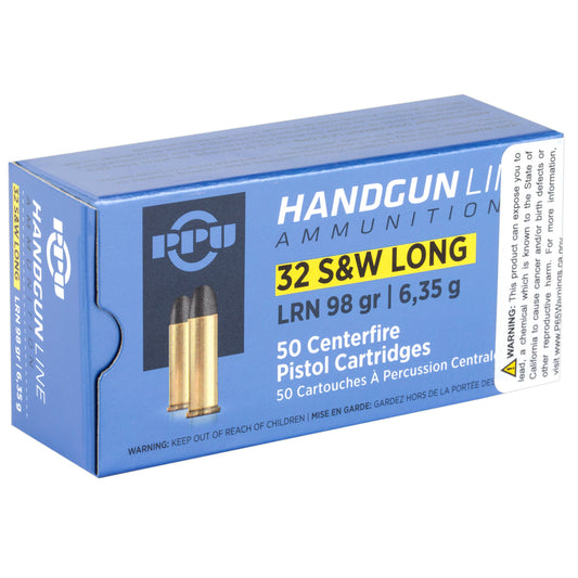 Prvi Partizan PPU 32 S&W Long Lead Round Nose Pistol Ammunition - 98 Grain, 50 Rounds per Box