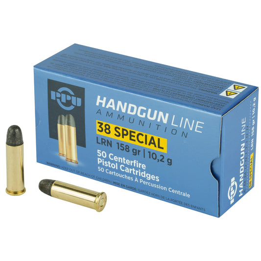 Prvi Partizan PPU 38SPL LRN 158 Grain Lead Round Nose Pistol Ammunition - 50 Rounds per Box