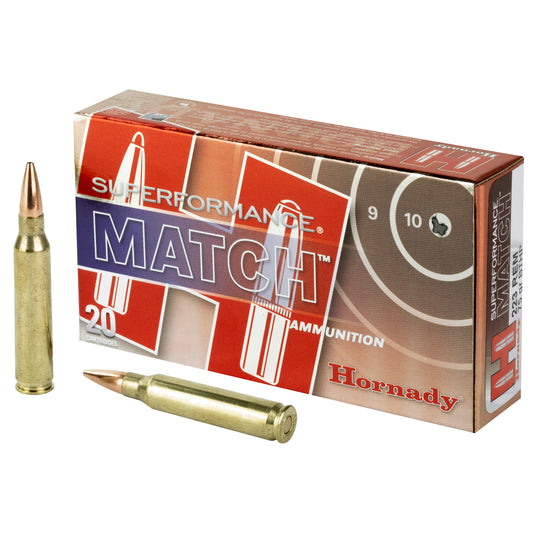 Hornady Superformance Match .223 Remington 75 Grain Boat Tail Hollow Point Ammunition, 20-Round Box