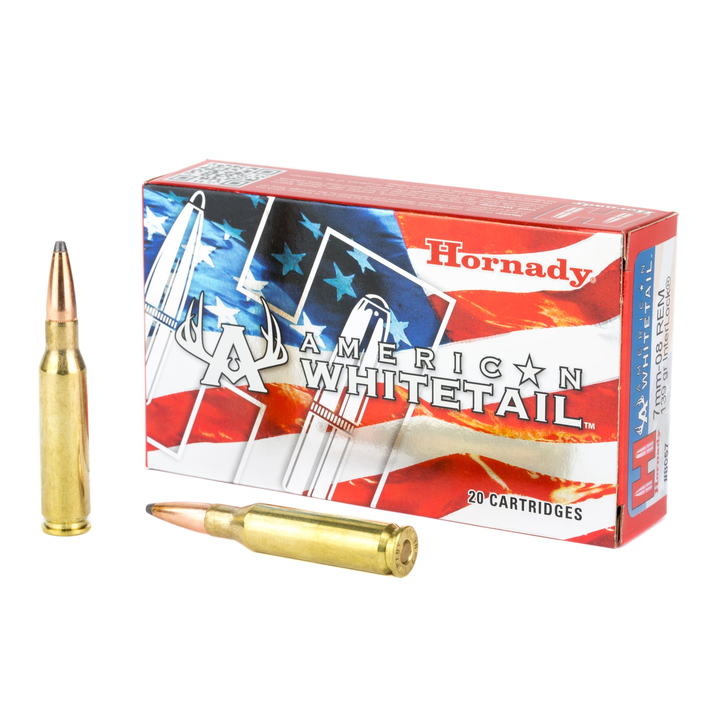 Hornady American Whitetail 7mm-08 Remington Ammo - 139 Grain InterLock for Deer Hunting