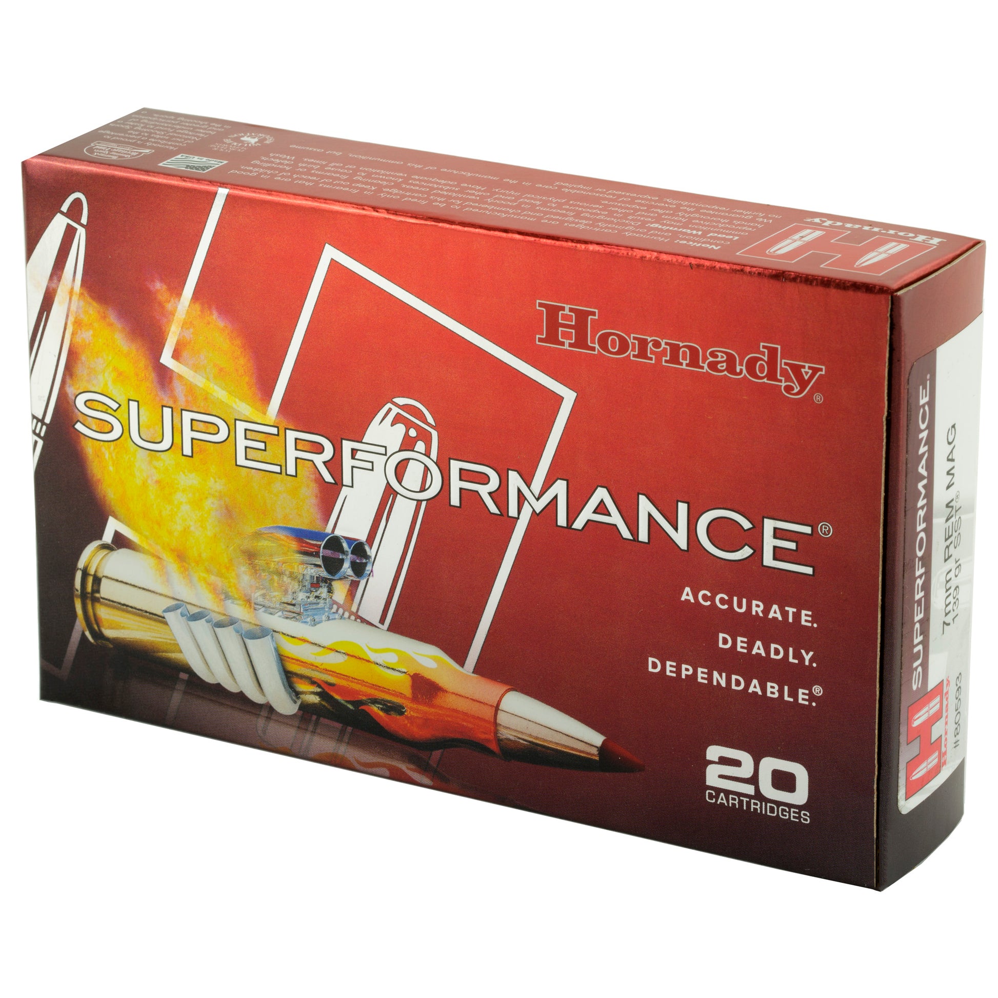 Hornady Superformance SST 7mm Remington 139-Grain Rifle Ammunition - High-Performance Load for Hunting and Precision Shooting
