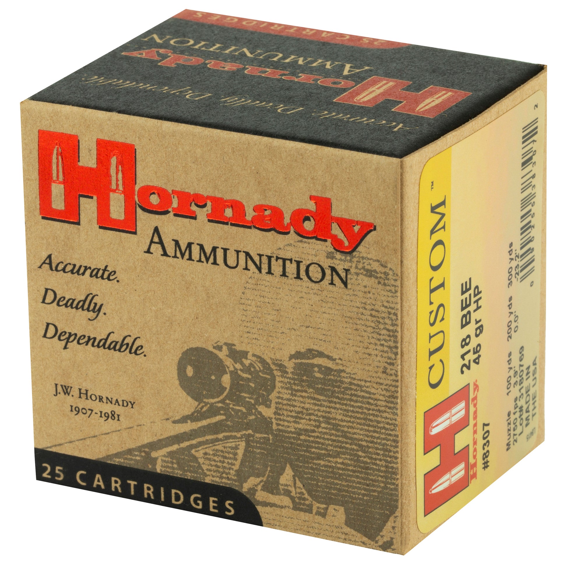 Hornady Custom 218 BEE 45 Grain Hollow Point Ammunition - Box of 25 Rounds