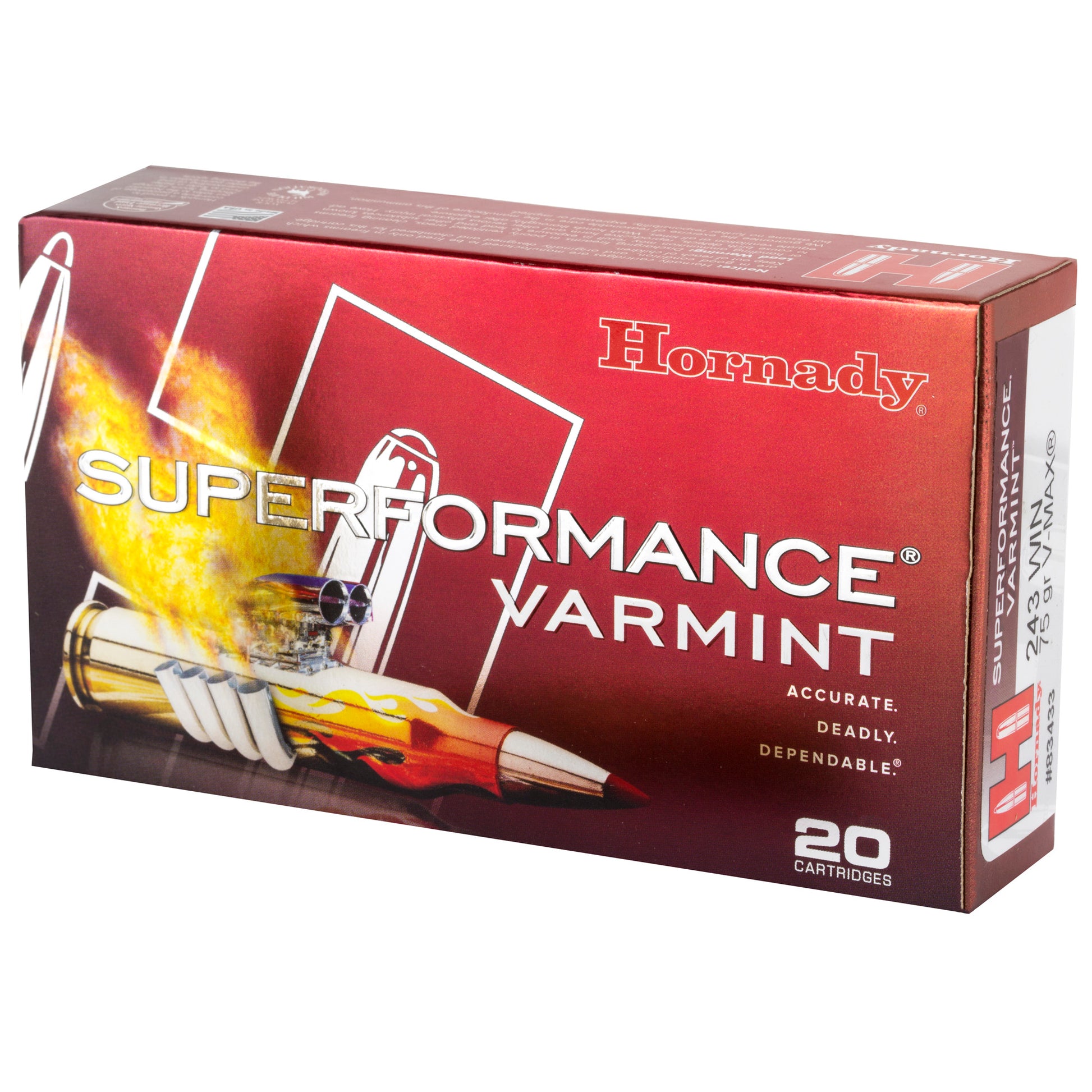 Hornady Superformance Varmint 75 Grain .243 Winchester Ammunition - High Velocity Precision for Varmint Hunting