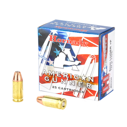 Hornady American Gunner 9mm +P Ammo * 124 Grain XTP Jacketed Hollow Point * Reliable Self-Defense and Target Shooting