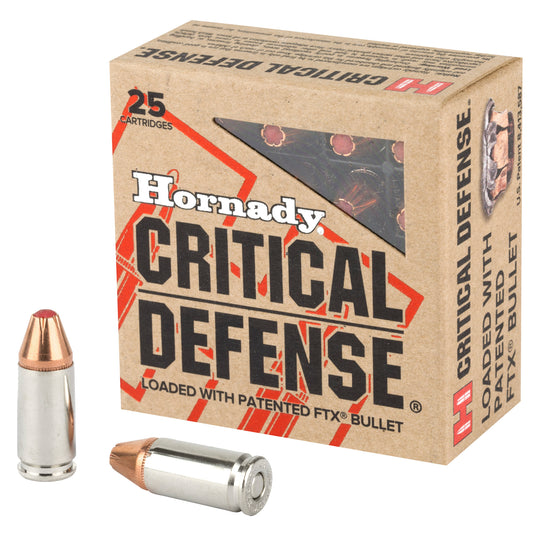 Hornady Critical Defense 9mm 115 Grain FlexTip Personal Protection Ammunition, 25 Rounds per Box