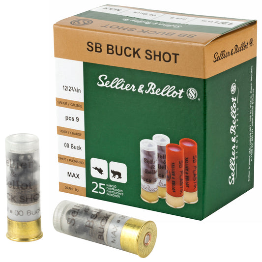 Sellier & Bellot 12 Gauge 2.75-Inch 00 Buckshot Shotshell * 25 Rounds Per Box