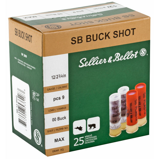 Sellier & Bellot 12 Gauge 2.75-Inch 00 Buckshot Shotshell * 25 Rounds Per Box
