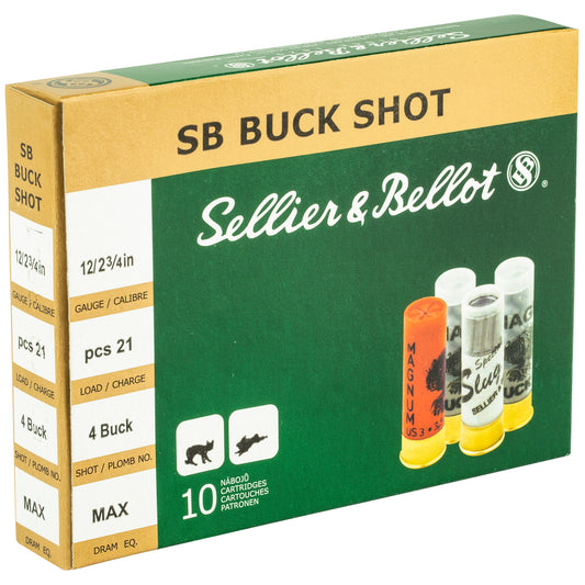 Sellier & Bellot 12 Gauge Buckshot Shotshells * 2.75 Inch, 1.12 Ounce, 10 Rounds Per Box