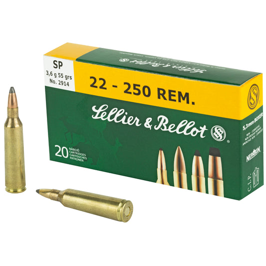 Sellier & Bellot 22-250 Remington Rifle Ammunition, 55 Grain Soft Point, 20-Round Box