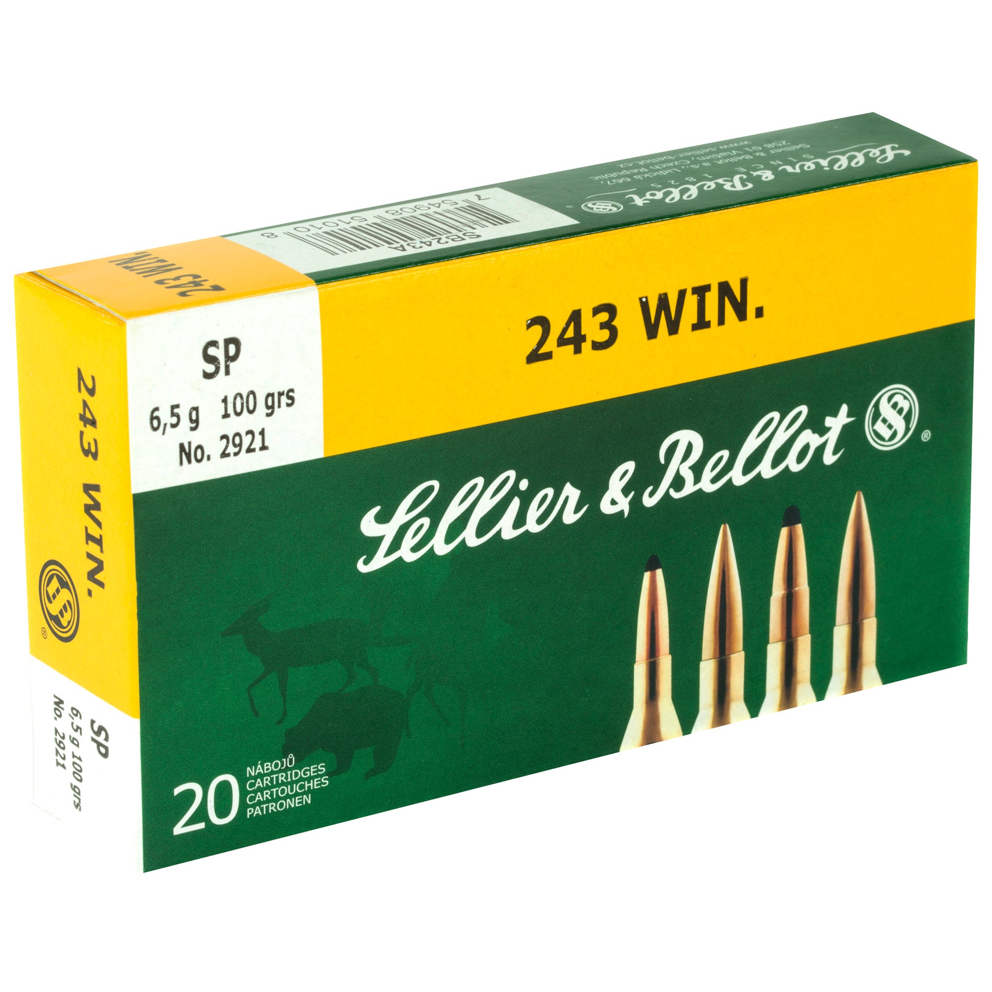 Sellier & Bellot .243 Winchester 100-Grain Soft Point Rifle Ammunition (20 Rounds per Box, 500 Rounds per Case)