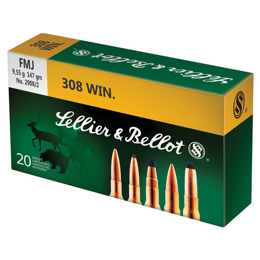 Sellier & Bellot 308 Winchester 147 Grain FMJ Rifle Ammunition (20 Rounds / Box, 500 Rounds / Case)
