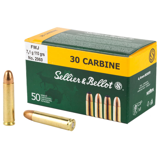 Sellier & Bellot 30 Carbine 110 Grain Full Metal Jacket Rifle Ammunition - 50 Round Box
