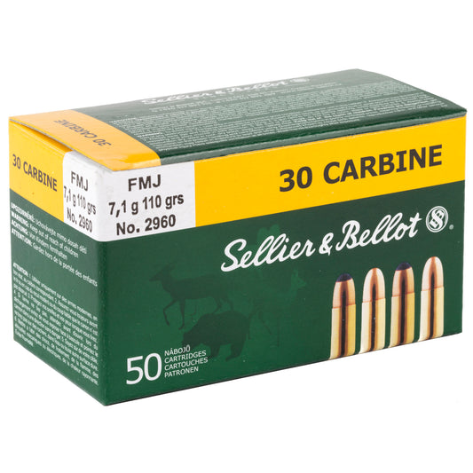 Sellier & Bellot 30 Carbine 110 Grain Full Metal Jacket Rifle Ammunition - 50 Round Box