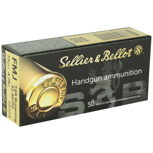 Sellier & Bellot SB32A 32 ACP Full Metal Jacket Pistol Ammunition - 73 Grain, 50 Rounds