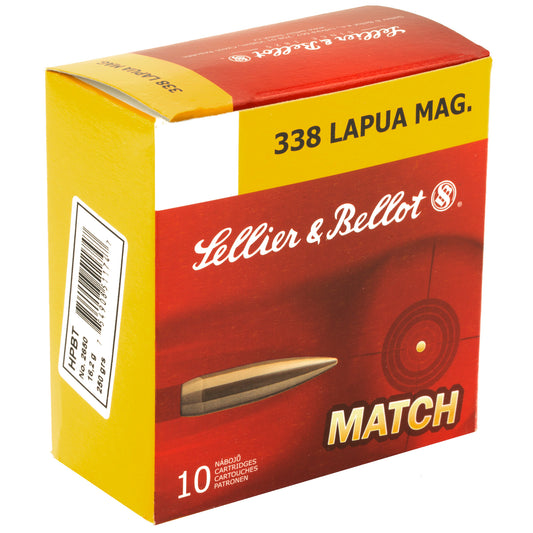 Sellier & Bellot 338 Lapua Magnum Match 250-Grain Boat Tail Hollow Point Ammunition (10-Round Box)