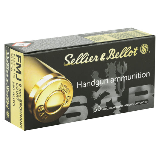 Sellier & Bellot 380 ACP Full Metal Jacket Pistol Ammunition * 92 Grain, 50 Rounds per Box