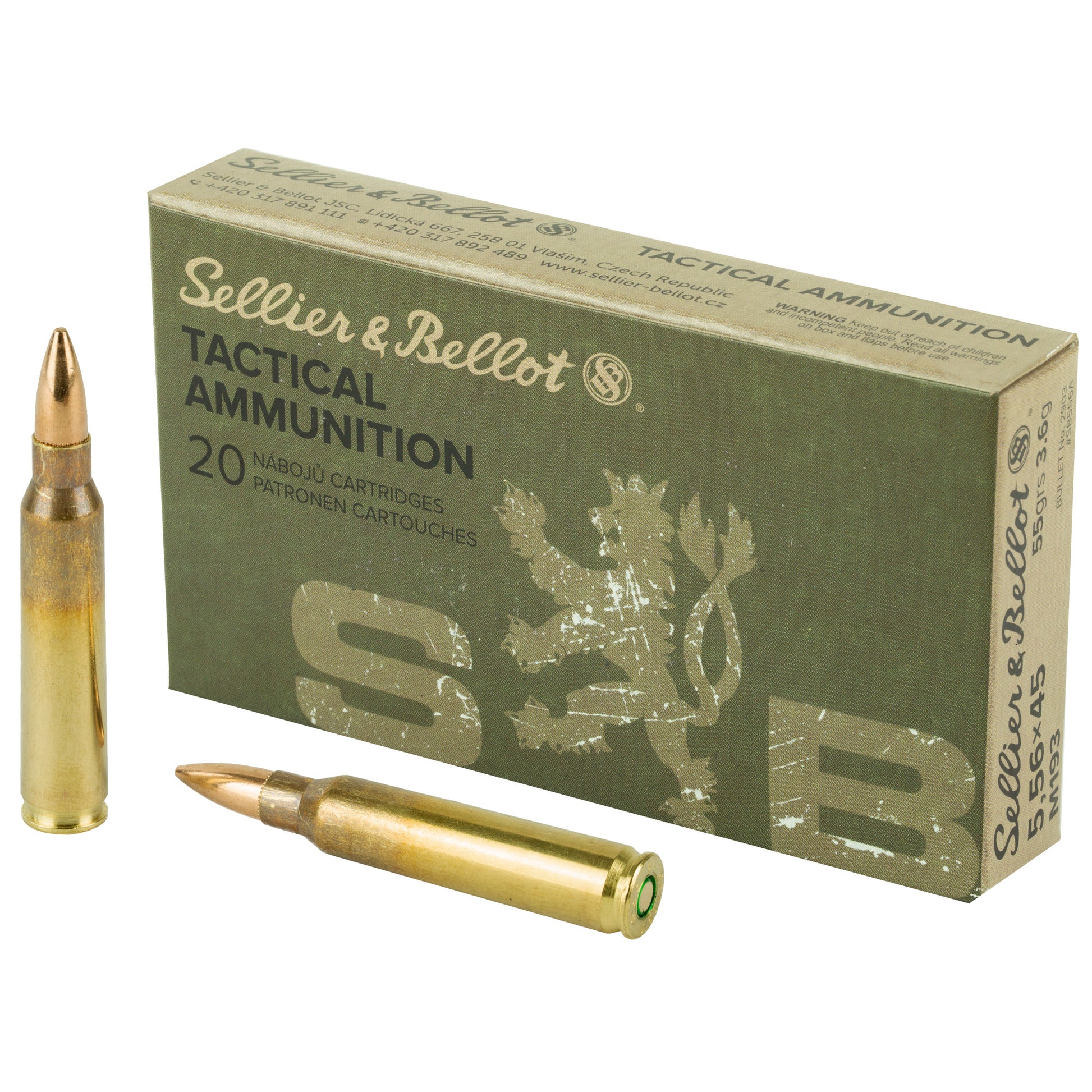 Sellier & Bellot 556 NATO 55 Grain Full Metal Jacket Rifle Ammunition (20 Rounds / Box, 1000 Rounds / Case)