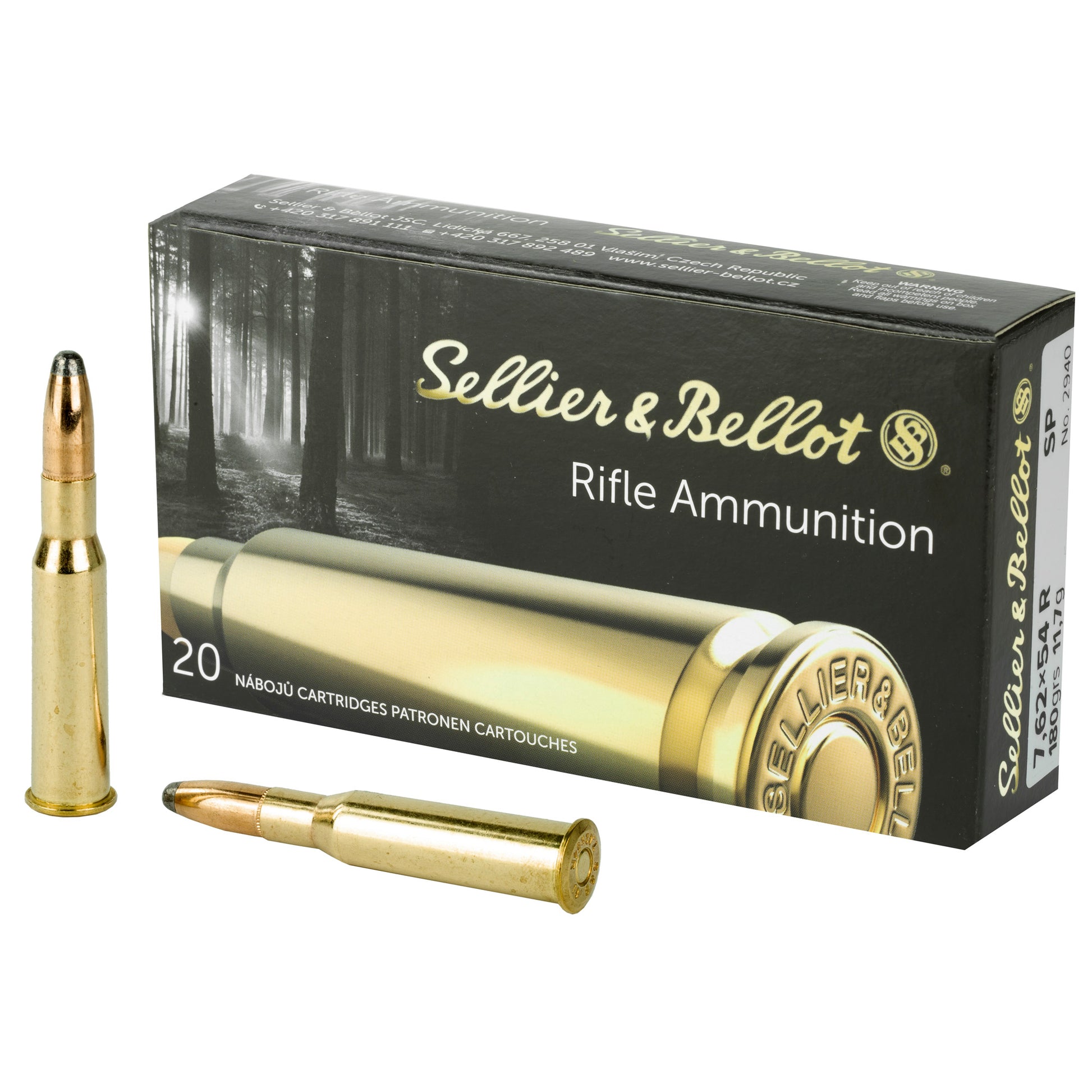 Sellier & Bellot 7.62x54R Rifle Ammunition, 180 Grain Soft Point, 20 Rounds Per Box