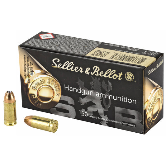 Sellier & Bellot 9mm 124 Grain Hollow Point Pistol Ammunition, 50 Rounds per Box