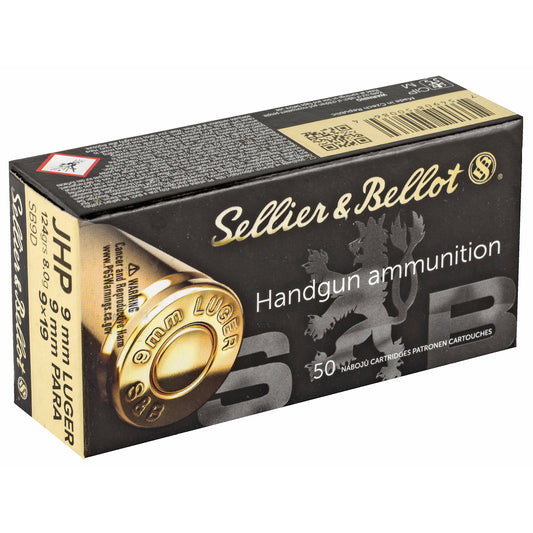 Sellier & Bellot 9mm 124 Grain Hollow Point Pistol Ammunition, 50 Rounds per Box