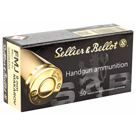 Sellier & Bellot 9mm Makarov Full Metal Jacket Ammunition * 95 Grain, Pack of 50