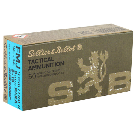 Sellier & Bellot 9mm Subsonic 140-Grain FMJ Pistol Ammunition - 50 Rounds per Box