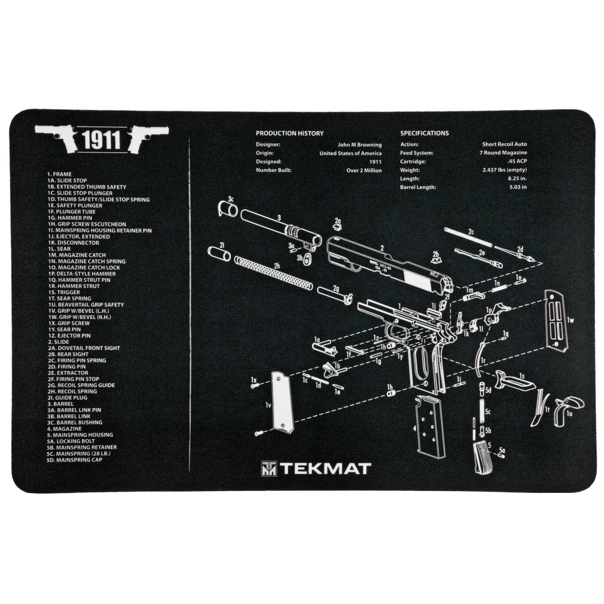 TekMat Pistol Mat for 1911 - Protective Gun Cleaning Mat with Exploded Diagram
