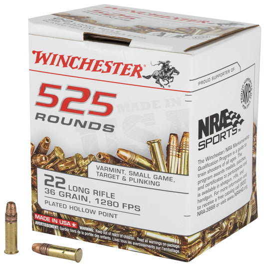 Winchester Ammunition USA .22 Long Rifle Hollow Point Ammo - 36 Grain, 525 Rounds per Box
