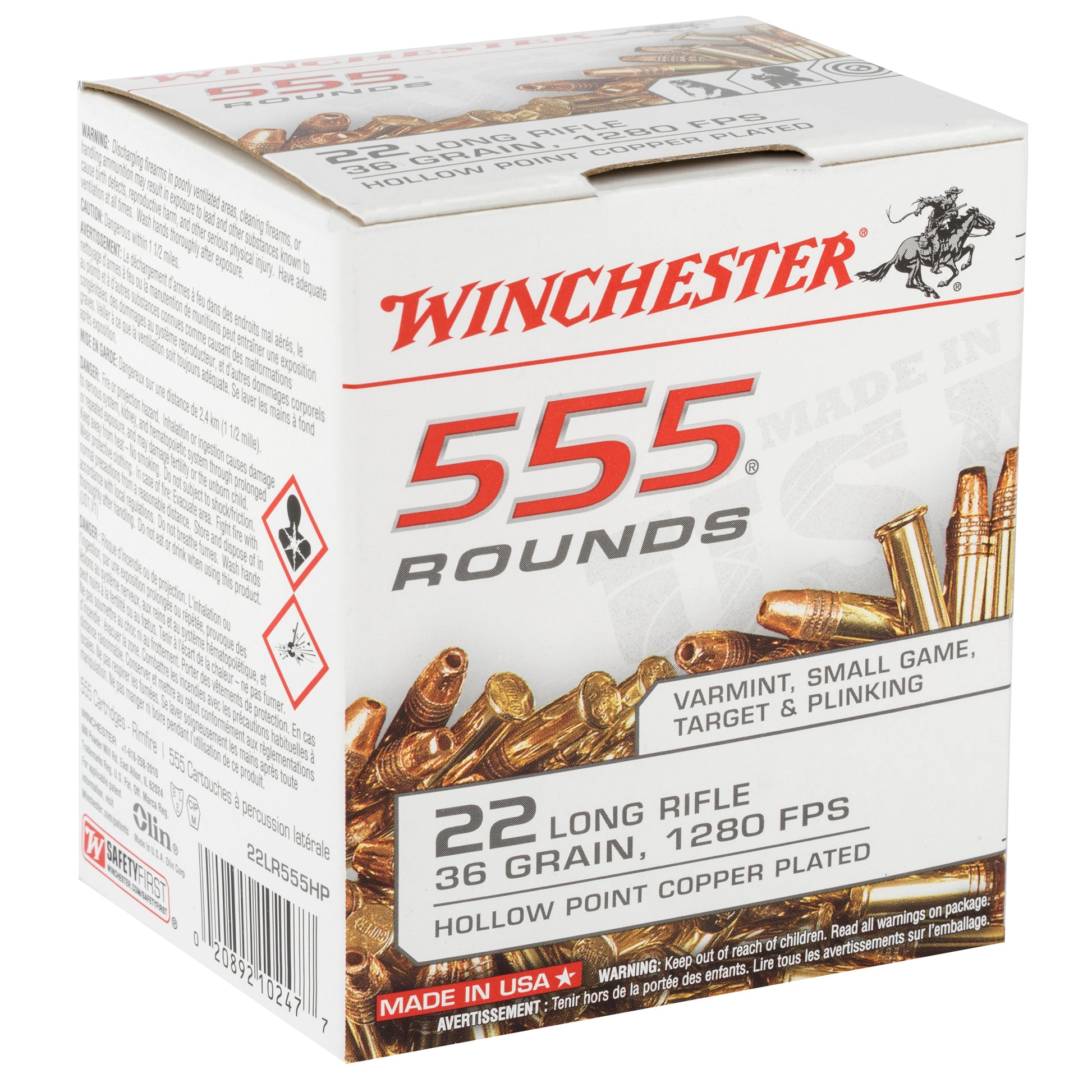 Winchester Ammunition 22LR 36-Grain Hollow Point Rimfire Ammo * High-Performance Box of 555 Rounds