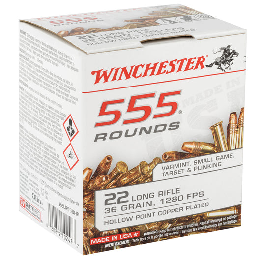 Winchester Ammunition 22LR 36-Grain Hollow Point Rimfire Ammo * High-Performance Box of 555 Rounds